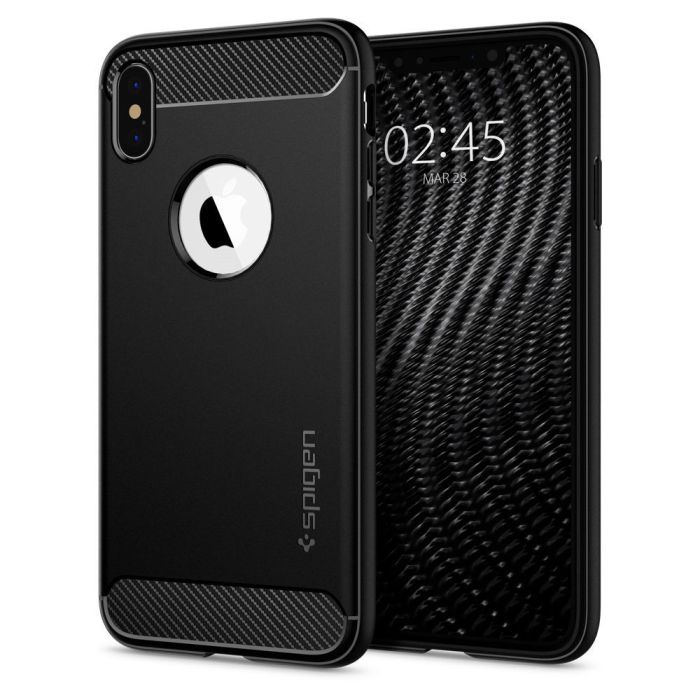 Silikónové puzdro na Apple iPhone X/XS Spigen Rugged Armor čierne 
