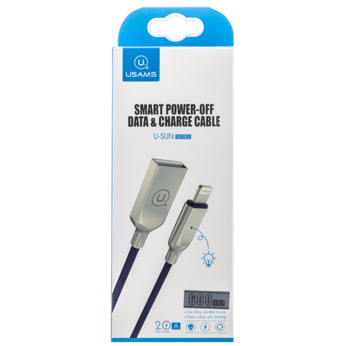Kábel USAMS Lightning  SJ418 Smart Power Off modro-zlatý (EU Blister)