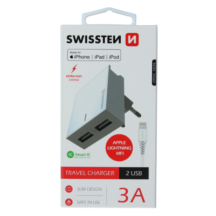 Sieťový adaptér Smart IC 2x USB 3A + dátový kábel USB/lightning Mfi 1,2 m biely 