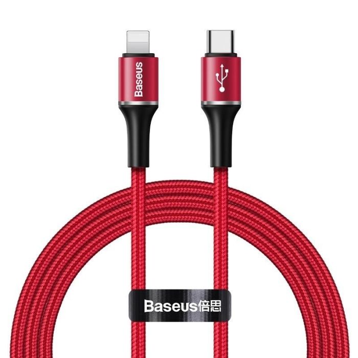Kábel Baseus Halo USB-C/Lightning, opletený 18W, 1m červený