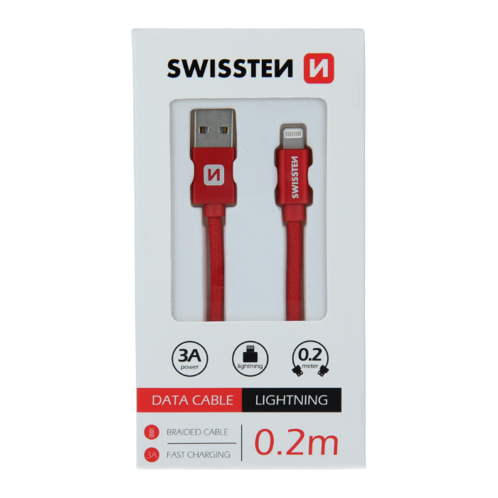Kábel USB/Lightning (8 pin) Swissten 3.0A 0,2 m červený