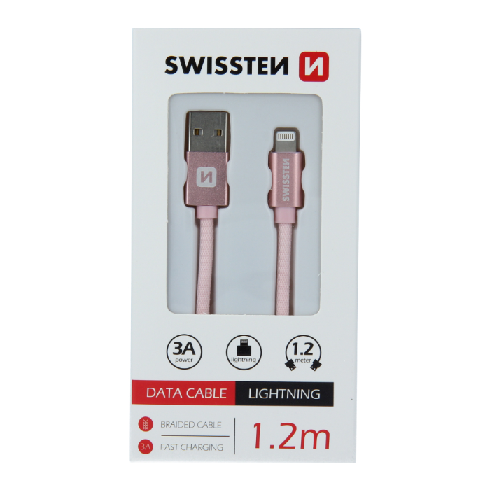 Kábel USB/Lightning (8 pin) Swissten 3.0A 1,2 m ružovo zlatý