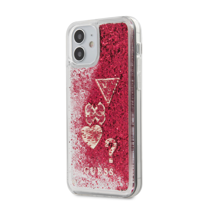 GUHCP12SGLHFLRA Guess Liquid Glitter Charms Zadní Kryt pro iPhone 12 mini 5.4 Raspberry