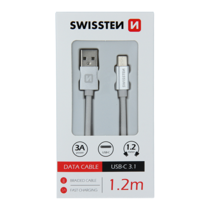 Kábel Swissten USB/USB-C 3.0A 1,2 m strieborný 
