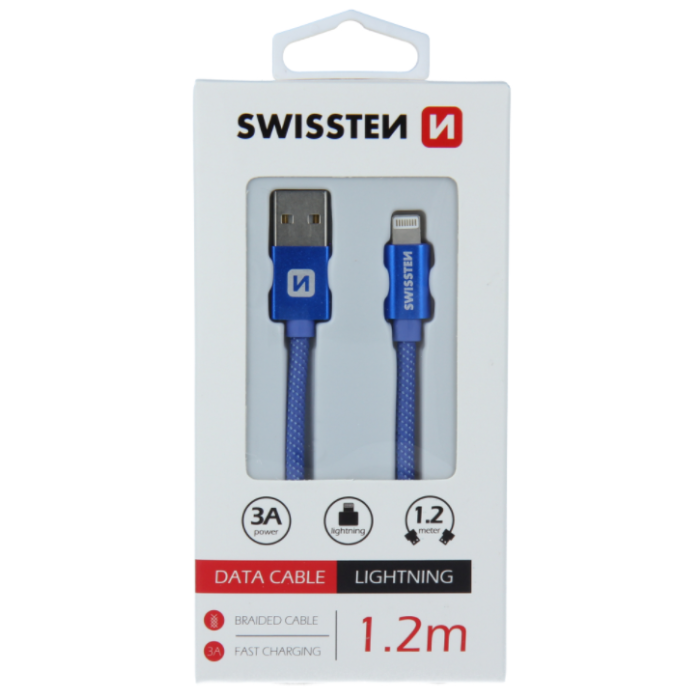 Kábel Swissten USB/Lightning (8 pin) 3.0A 1,2 m modrý
