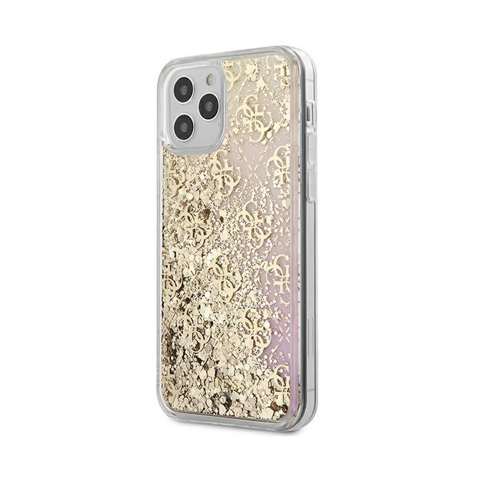 Plastové puzdro Guess na Apple iPhone 12/12 Pro GUHCP12MLG4GGPIGO Gradient Liquid Glitter 4G zlaté