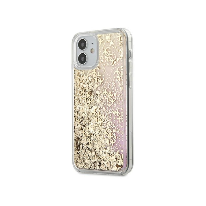 Plastové puzdro Guess na Apple iPhone 12 mini GUHCP12SLG4GGPIGO Gradient Liquid Glitter 4G zlaté