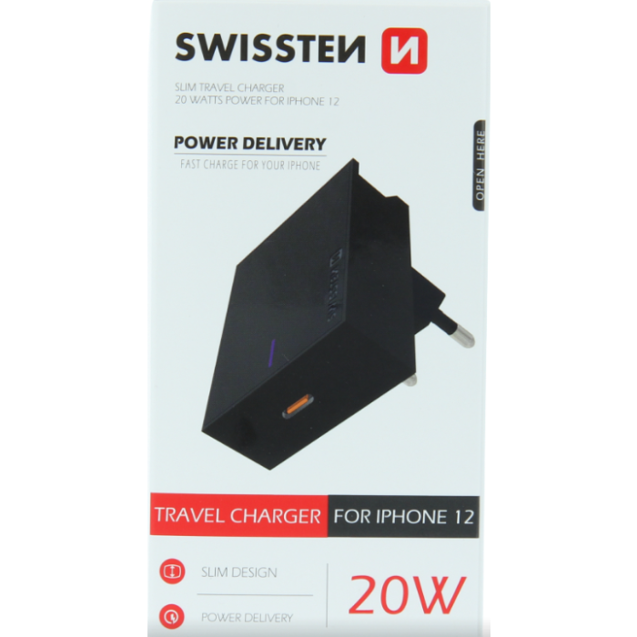 Adaptér USB-C Swissten Power Delivery 20W pre Apple zariadenia čierny
