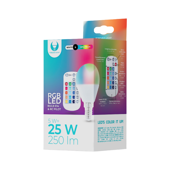 Smart žiarovka E14 G45 RGB 5W RC Forever Light biela