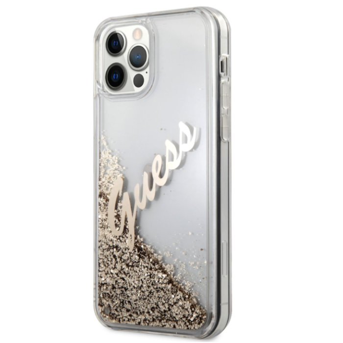 Puzdro Guess GUHCP12LGLVSGO na Apple iPhone 12 Pro Max Liquid Glitter Vintage zlaté 