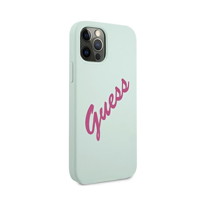 Puzdro Guess GUHCP12LLSVSBF na Apple iPhone 12 Pro Max Vintage Fuchsia Script zelené