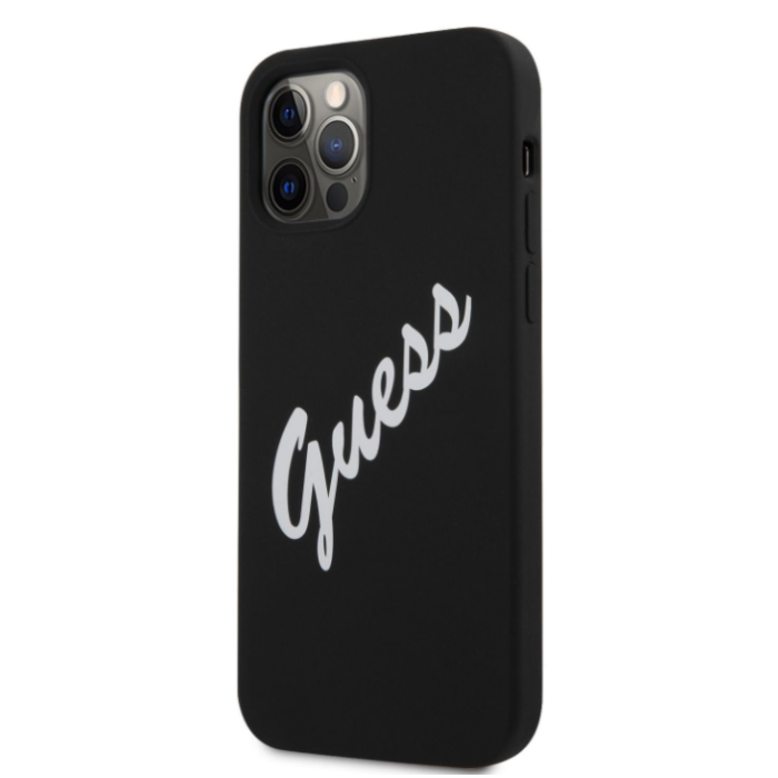 Puzdro Guess GUHCP12SLSVSBW na Apple iPhone 12 mini Vintage White Script čierne