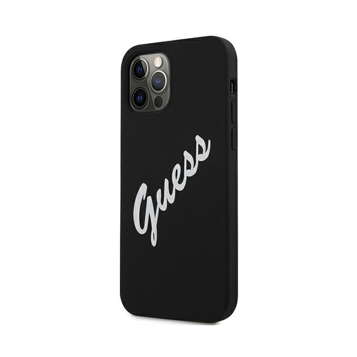 Puzdro Guess na Apple iPhone 12 Pro Max GUHCP12LLSVSBW Guess Silicone Vintage White čierne