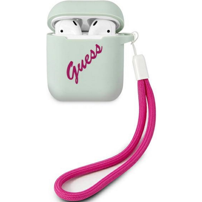 Silikónové puzdro Guess na Apple AirPods 1 / 2 GUACA2LSVSBF Vintage fuchsia-modré
