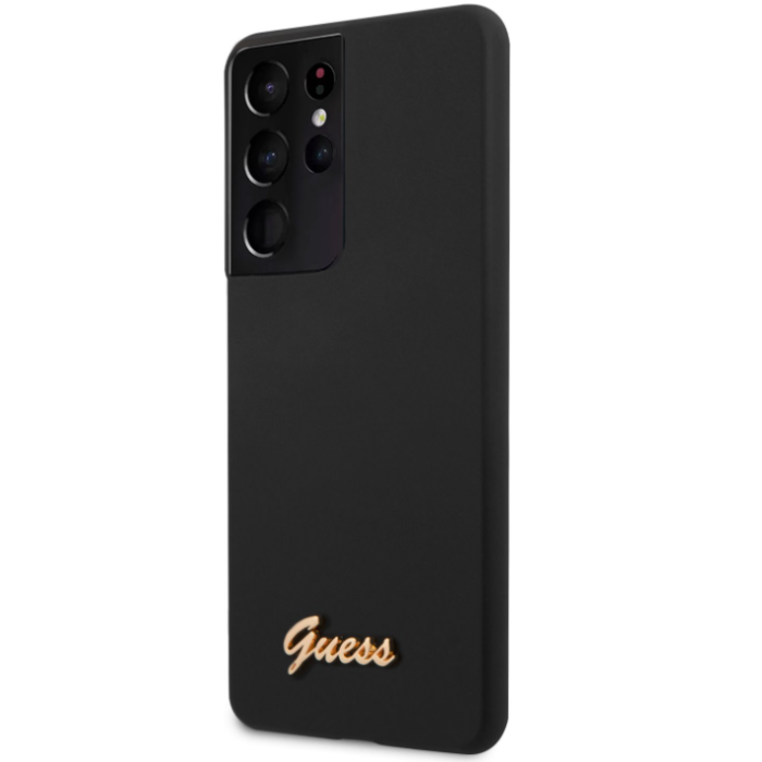 Pudzro Guess GUHCS21LLSLMGBK na Samsung Galaxy S21 Ultra 5G Silicone Metal Logo Script čierne 