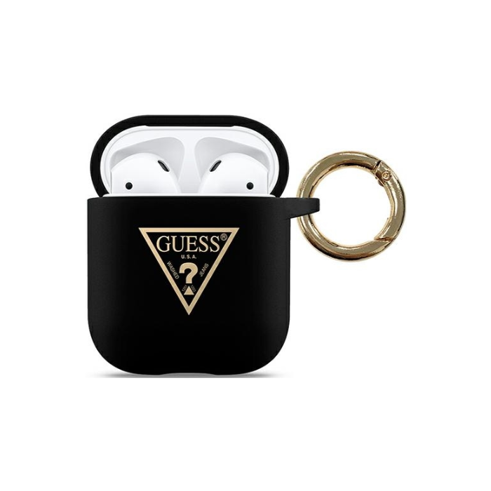 Silikónové puzdro Guess na Apple AirPods 1 / 2 GUACA2LSTLBK Triangle čierne