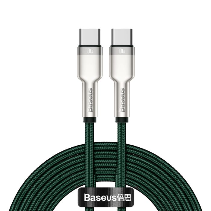 Dátový kábel Baseus Cafule Metal USB-C - USB-C 100W 2,0 m zelený