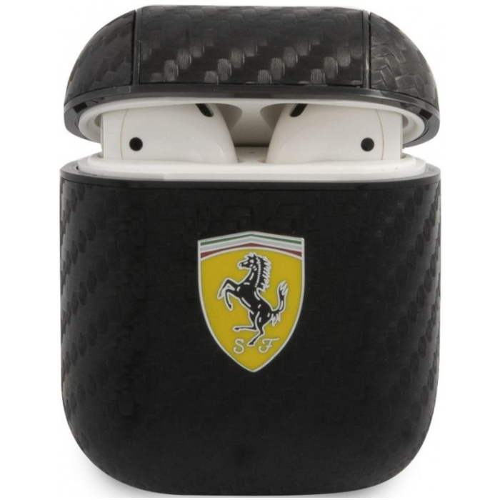Puzdro Ferrari na Apple AirPods 1 / 2 FESA2CABK Carbon PC/PU čierne