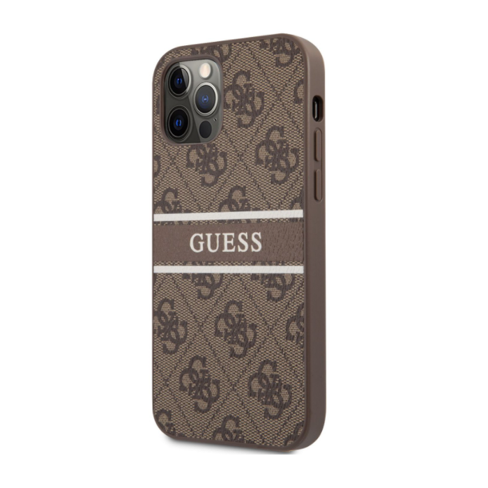 Plastové puzdro Guess na Apple iPhone 12 Pro Max GUHCP12L4GDBR 4G Printed Stripe hnedé