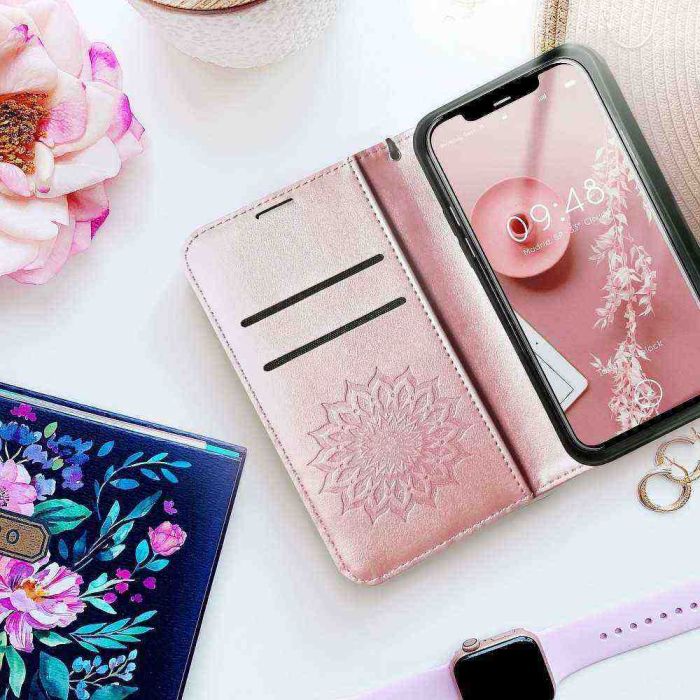 Diárové puzdro na Samsung Galaxy A32 5G Forcell MEZZO mandala ružovo zlaté