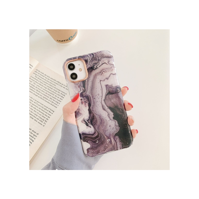 Silikónové puzdro na Apple iPhone 12/12 Pro Marble Lime Flow Gold fialové