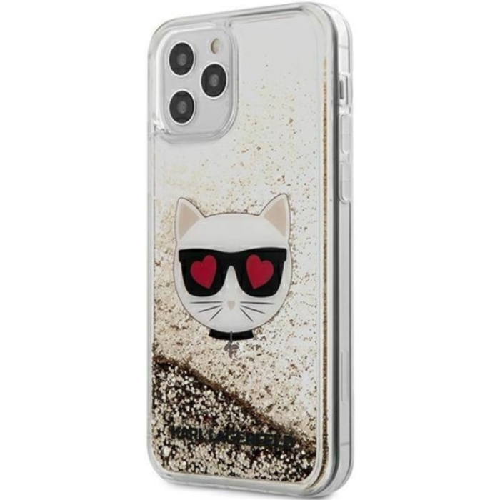 Plastové puzdro Karl Lagerfeld na Apple iPhone 12 Pro Max KLHCP12LLCGLGO Liquid Glitter Choupette zlaté