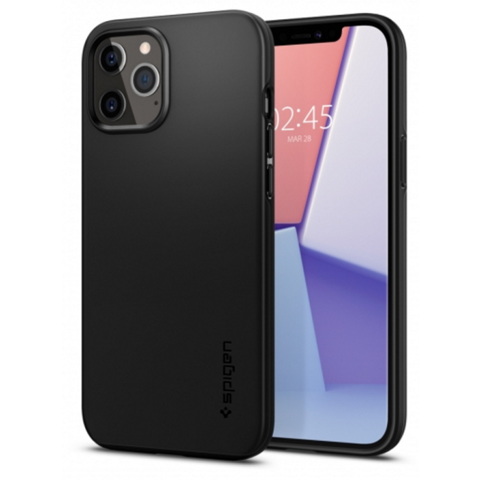 Plastové puzdro na Apple iPhone 12/ iPhone 12 Pro Spigen Thin Fit čierne