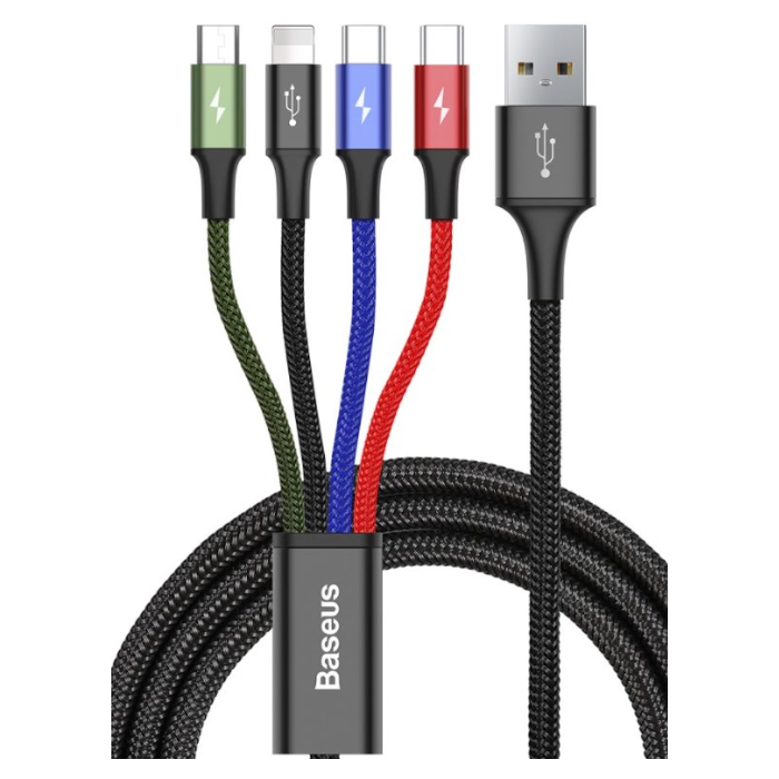 Kábel Baseus CA1T4-B01, Fast 4in1 Lightning 2x USB-C MicroUSB 3.5A, 1.2m, čierny