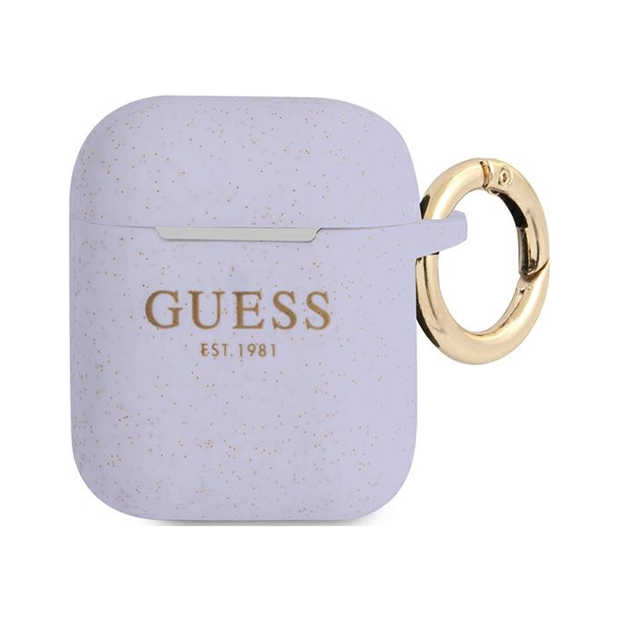 Silikónové puzdro Guess na Apple AirPods 1 / 2 GUA2SGGEU Silicone Glitter fialové