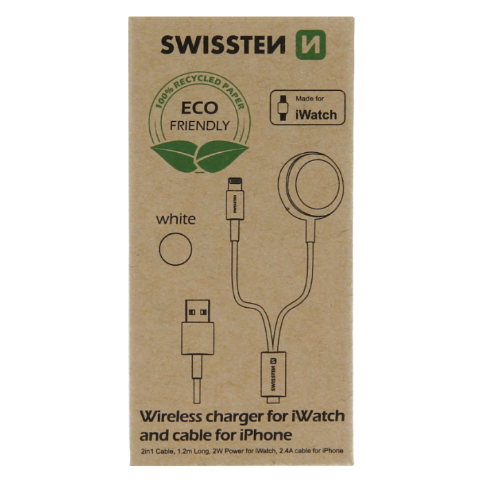 Bezdrôtová nabíjačka na Apple iWatch Swissten 2v1 lightning 1.2 m biela