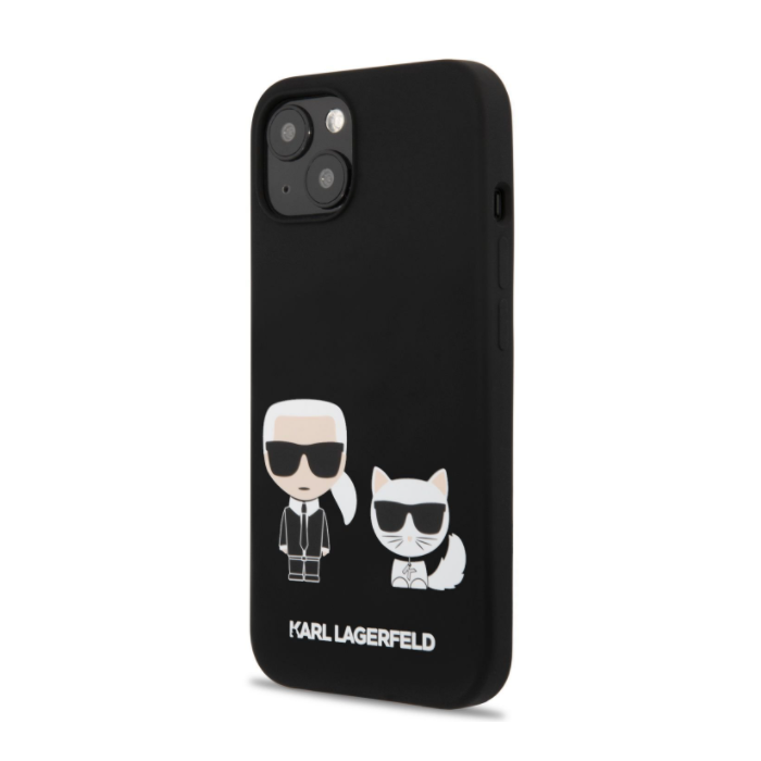 Silikónové puzdro Karl Lagerfeld na Apple iPhone 13 KLHCP13MSSKCK Karl and Choupette Liquid čierne