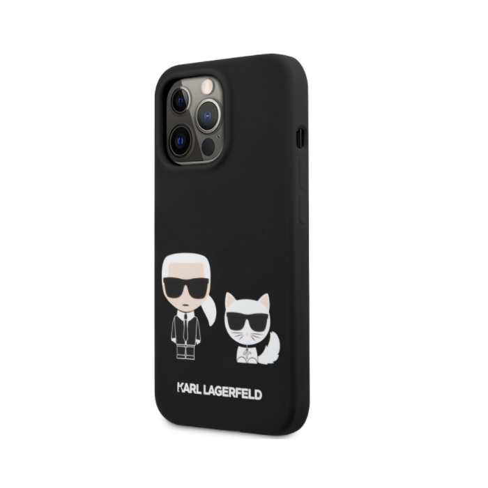 Silikónové puzdro Karl Lagerfeld na Apple iPhone 13 Pro KLHCP13LSSKCK Karl and Choupette Liquid čierne