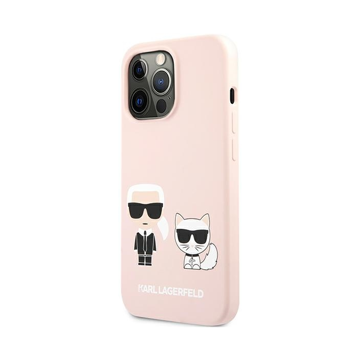 Plastové puzdro Karl Lagerfeld na Apple iPhone 13 Mini KLHCP13SSSKCI Karl Lagerfeld and Choupette Liquid Silicone ružové