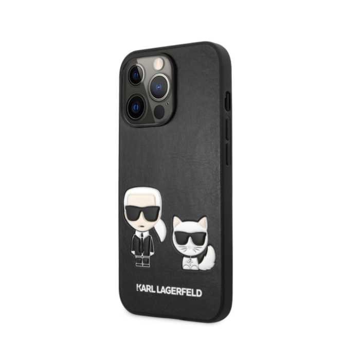 Plastové puzdro Karl Lagerfeld na Apple iPhone 13 Pro Max KLHCP13XPCUSKCBK Karl and Choupette Leather čierne