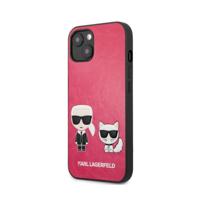 Plastové puzdro Karl Lagerfeld na Apple iPhone 13 KLHCP13MPCUSKCP Karl and Choupette Leather červené