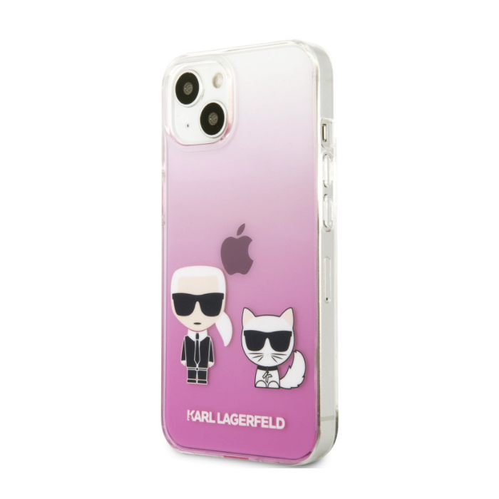 Plastové puzdro Karl Lagerfeld na Apple iPhone 13 KLHCP13MCKTRP Ikonik Karl and Choupette ružové