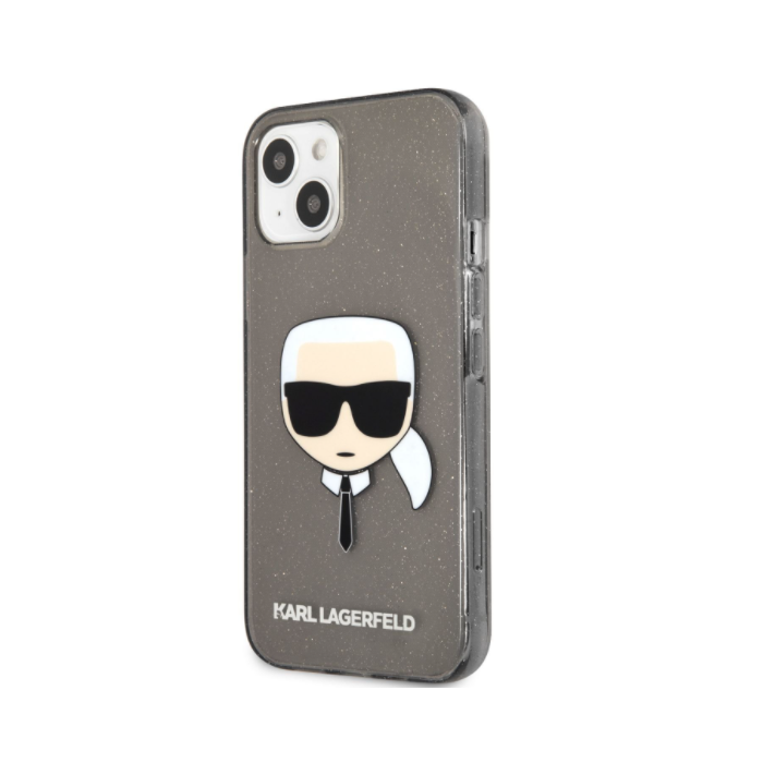 Silikónové puzdro Karl Lagerfeld na Apple iPhone 13 mini KLHCP13SKHTUGLB Full Glitter Karl Head čierne