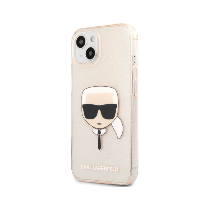 Silikónové puzdro Karl Lagerfeld na Apple iPhone 13 mini KLHCP13SKHTUGLGO Full Glitter Karl Head zlaté