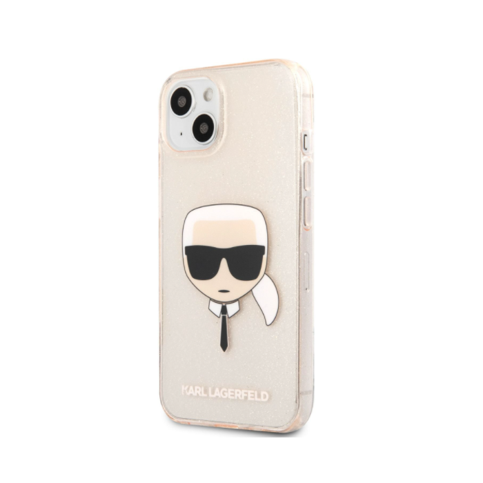 Silikónové puzdro Karl Lagerfeld na Apple iPhone 13 KLHCP13MKHTUGLGO Full Glitter Karl Head zlaté