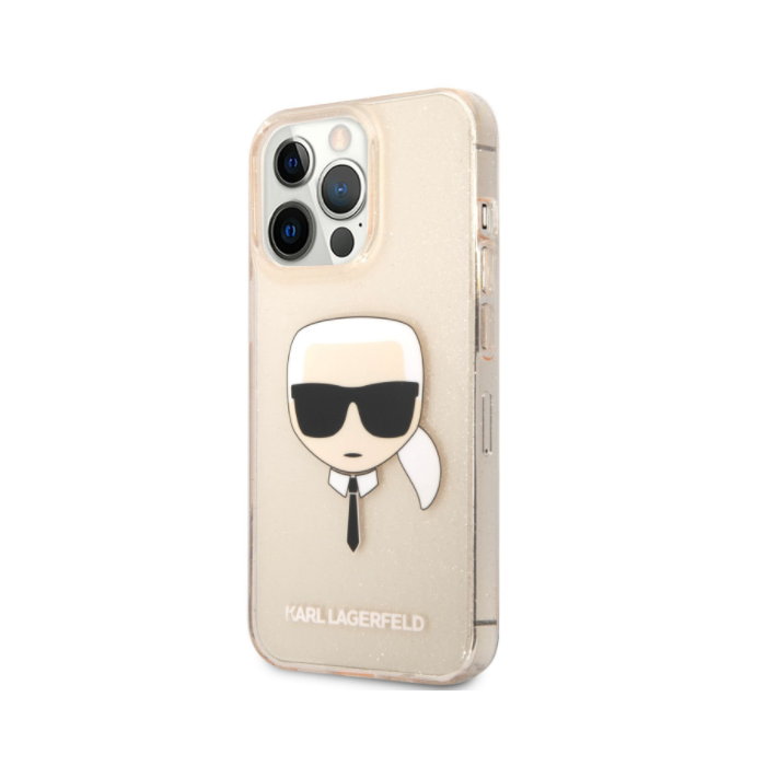 Silikónové puzdro Karl Lagerfeld na Apple iPhone 13 Pro KLHCP13LKHTUGLGO Full Glitter Karl Head zlaté
