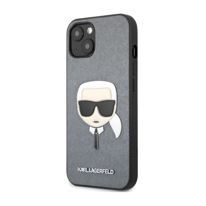 Plastové puzdro Karl Lagerfeld na Apple iPhone 13 mini KLHCP13SSAKHSL Saffiano Karl Head strieborné