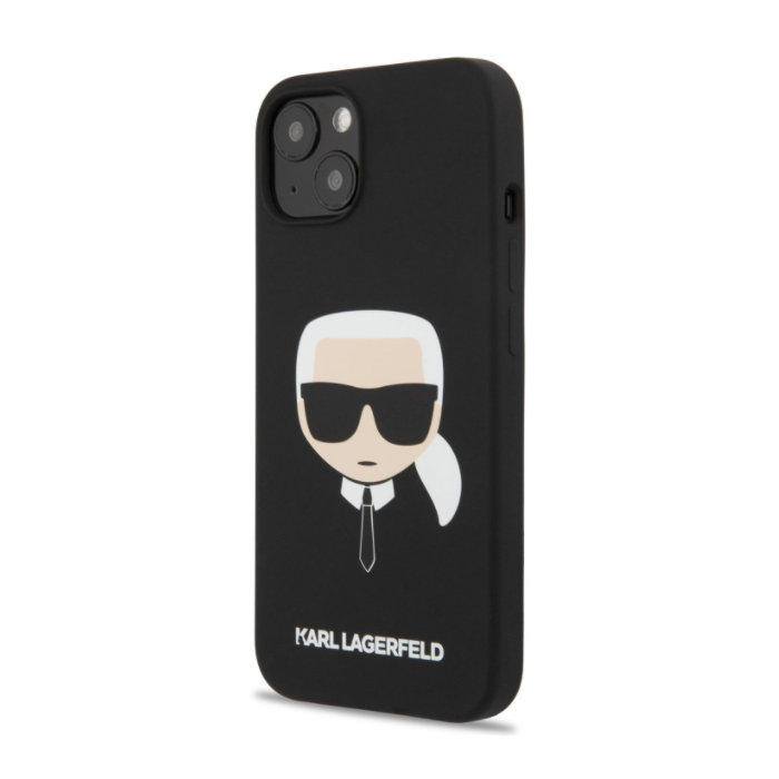 Silikónové puzdro Karl Lagerfeld na Apple iPhone 13 KLHCP13MSLKHBK Liquid Karl Head čierne