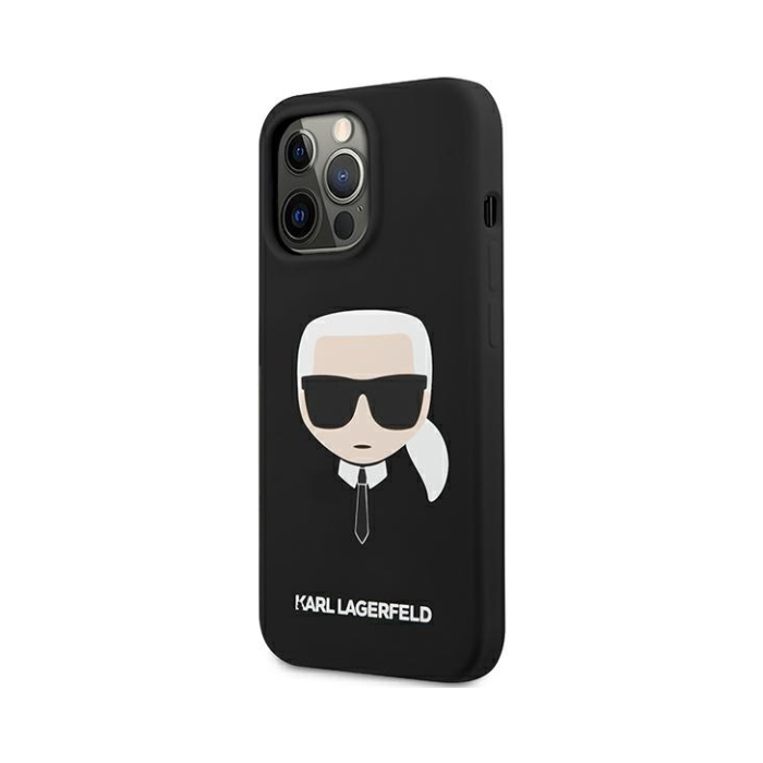Silikónové puzdro Karl Lagerfeld na Apple iPhone 13 Pro KLHCP13LSLKHBK Liquid Silicone Karl Head čierne