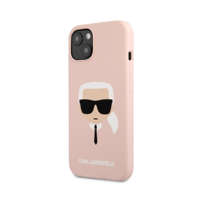 Silikónové puzdro Karl Lagerfeld na Apple iPhone 13 KLHCP13MSLKHPI Liquid Karl Head ružové
