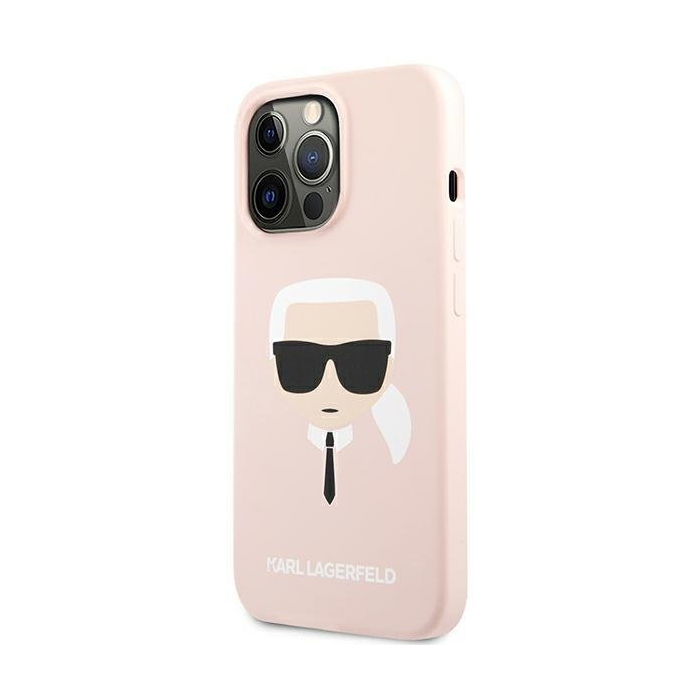 Silikónové puzdro Karl Lagerfeld na Apple iPhone 13 Pro KLHCP13LSLKHPI Liquid Karl Head ružové
