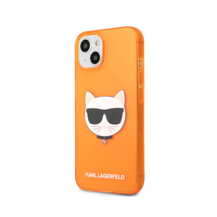 Silikónové puzdro Karl Lagerfeld na Apple iPhone 13 KLHCP13MCHTRO Choupette Head oranžové