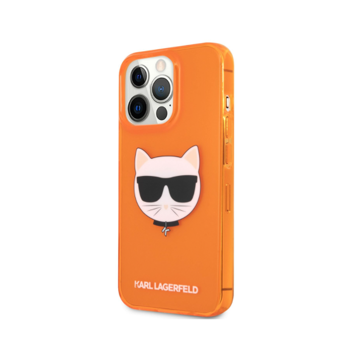 Silikónové puzdro Karl Lagerfeld na Apple iPhone 13 Pro Max KLHCP13XCHTRO Choupette Head oranžové