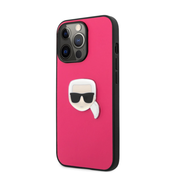 Plastové puzdro Karl Lagerfeld na Apple iPhone 13 Pro KLHCP13LPKMP Leather Karl Head ružové