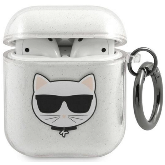 Silikónové puzdro Karl Lagerfeld na Apple Airpods KLA2UCHGS silver Glitter Choupette