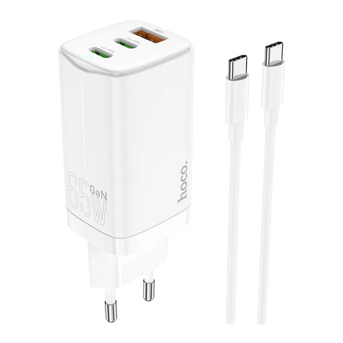 Sieťová nabíjačka HOCO N16 GaN, USB + 2x Type C 65W, Fast Charge Scenery + Type C kábel, biela